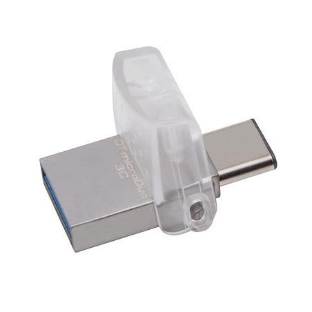 MEMORIE USB 3.0 | USB 3.0 Type-C KINGSTON 64 GB, profil mic | OTG, carcasa metalic &amp; plastic, alb / argintiu, "DTDUO3C/64GB"