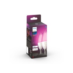 SET 2 becuri smart LED Philips, soclu E14, putere 4W, forma lumanare, lumina alb, multicolora, alimentare 220 - 240 V, "00000871