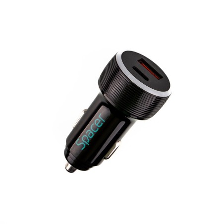 ALIMENTATOR auto SPACER Quick Charge 17W 3.1A max, putere totala 17W, LED ambiental, 1 x USB + 1 x USB Type-C, pt. bricheta auto