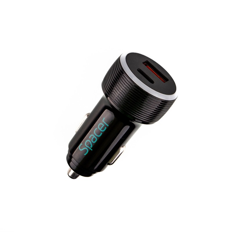 ALIMENTATOR auto SPACER Quick Charge 17W 3.1A max, putere totala 17W, LED ambiental, 1 x USB + 1 x USB Type-C, pt. bricheta auto