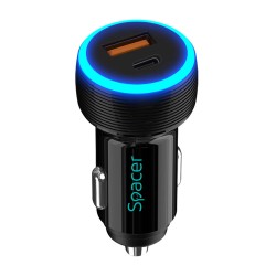 ALIMENTATOR auto SPACER Quick Charge 17W 3.1A max, putere totala 17W, LED ambiental, 1 x USB + 1 x USB Type-C, pt. bricheta auto