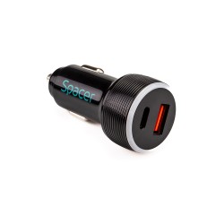 ALIMENTATOR auto SPACER Quick Charge 17W 3.1A max, putere totala 17W, LED ambiental, 1 x USB + 1 x USB Type-C, pt. bricheta auto