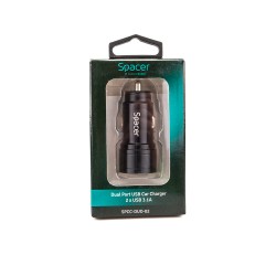 ALIMENTATOR auto SPACER Fast Charge 17W 5V/3.1A max, putere totala 17W, 2 x USB, pt. bricheta auto, black, "SPCC-DUO-02" (timbru