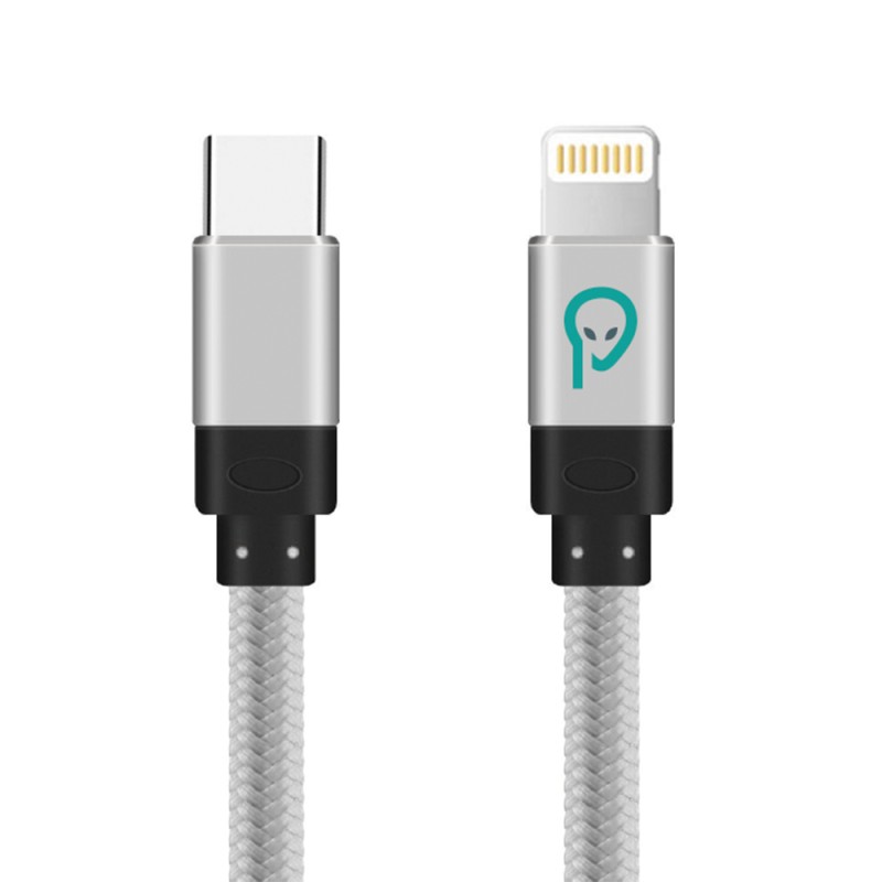 CABLU alimentare si date SPACER, pt. smartphone, USB Type-C (T) la Iphone Lightning (T), braided, retail pack, 1.8m, silver "SPD