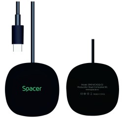 ALIMENTATOR wireless SPACER, Quick Charge 15W Qi, conector Type-C, rol de stand prin prindere magnetica, negru "SPAR-WCHGQ-02" (