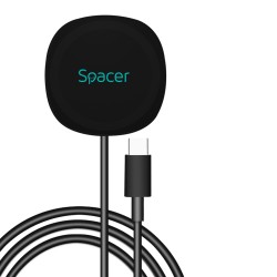 ALIMENTATOR wireless SPACER, Quick Charge 15W Qi, conector Type-C, rol de stand prin prindere magnetica, negru "SPAR-WCHGQ-02" (