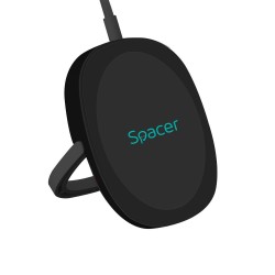 ALIMENTATOR wireless SPACER, Quick Charge 15W Qi, conector Type-C, rol de stand prin prindere magnetica, negru "SPAR-WCHGQ-02" (