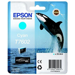 Cartus Cerneala Original Epson Cyan, T7602, pentru Epson SureColor SC-P600, 25.9ml, (timbru verde 0.15 lei),  "C13T76024010"