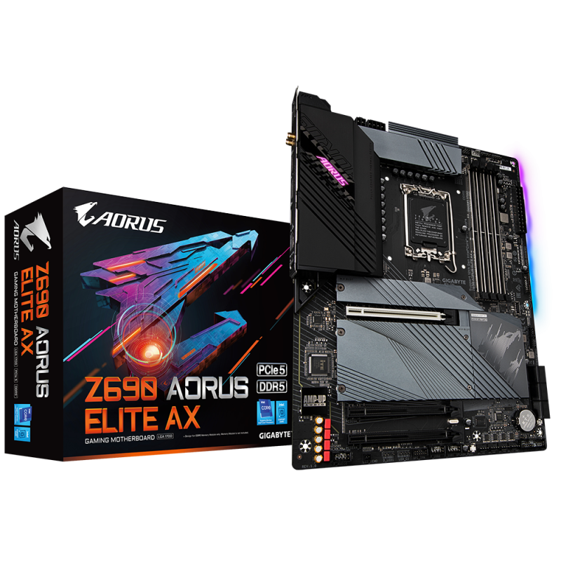PLACA de BAZA Gigabyte "Z690 AORUS ELITEAX", skt LGA 1700, ATX, Intel Z690, 4 x DDR5, max. 128 GB, 6 x SATA, 4 x M.2, 7.1, "Z690
