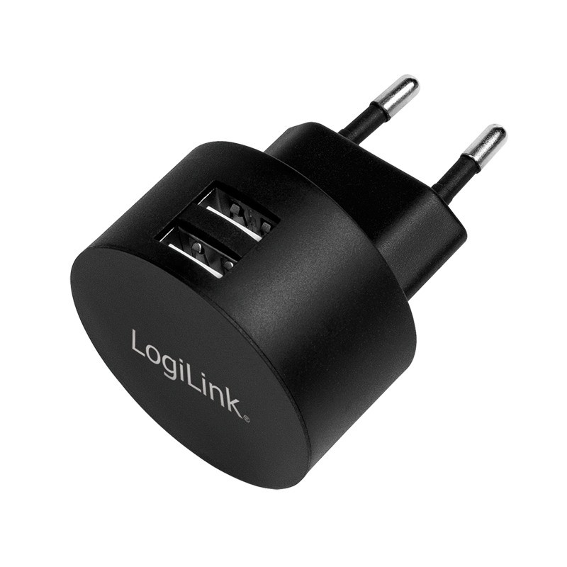 ALIMENTATOR retea 220V LOGILINK, universal, 2 x USB-A, maxim 2.1A, 10.5W, suport OCP/OVP/OHP/SCP, negru, "PA0218" (timbru verde 