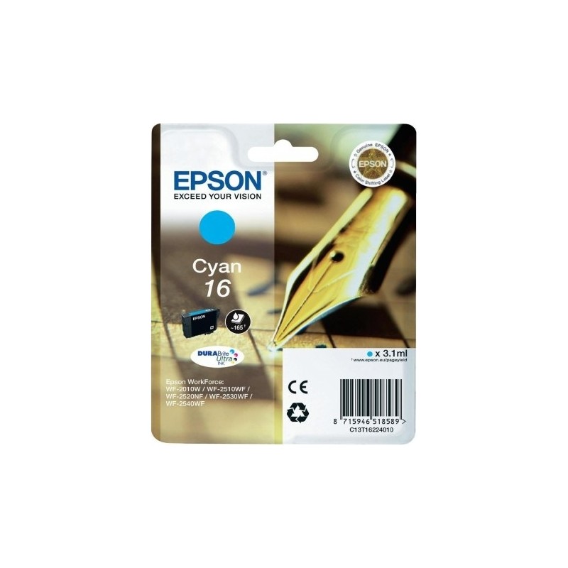 Cartus Cerneala Original Epson Cyan, T1622, pentru WF2540, , (timbru verde 0.15 lei),  "C13T16224010"