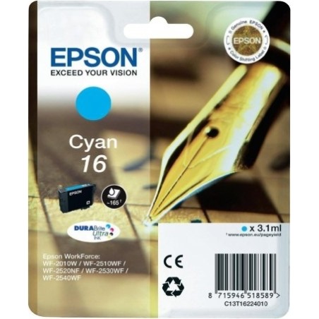 Cartus Cerneala Original Epson Cyan, T1622, pentru WF2540, , (timbru verde 0.15 lei),  "C13T16224010"