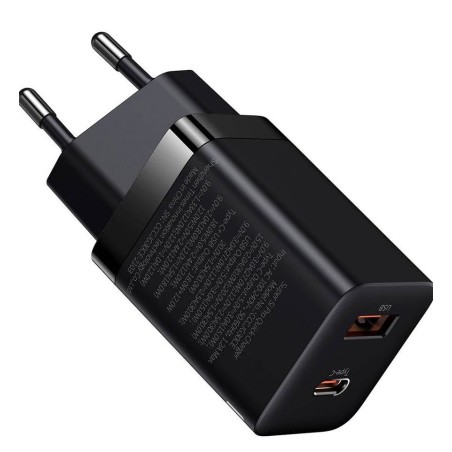 INCARCATOR retea Baseus Super Si Pro, Quick Charge 30W, 1 x USB 5V/3A, 1 x USB Type-C 5V/3A, negru "CCSUPP-E01" (timbru verde 0.