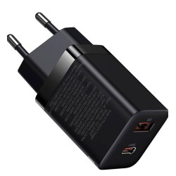 INCARCATOR retea Baseus Super Si Pro, Quick Charge 30W, 1 x USB 5V/3A, 1 x USB Type-C 5V/3A, negru "CCSUPP-E01" (timbru verde 0.