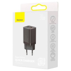 INCARCATOR retea Baseus Super Si Pro, Quick Charge 30W, 1 x USB 5V/3A, 1 x USB Type-C 5V/3A, negru "CCSUPP-E01" (timbru verde 0.