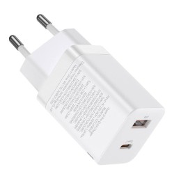 INCARCATOR retea Baseus Super Si Pro, Quick Charge 30W, 1 x USB 5V/3A, 1 x USB Type-C 5V/3A, alb "CCSUPP-E02" (timbru verde 0.18