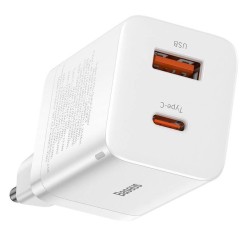 INCARCATOR retea Baseus Super Si Pro, Quick Charge 30W, 1 x USB 5V/3A, 1 x USB Type-C 5V/3A, alb "CCSUPP-E02" (timbru verde 0.18