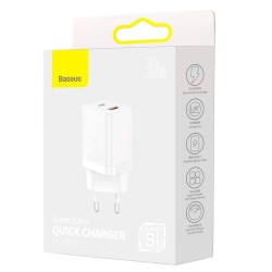 INCARCATOR retea Baseus Super Si Pro, Quick Charge 30W, 1 x USB 5V/3A, 1 x USB Type-C 5V/3A, alb "CCSUPP-E02" (timbru verde 0.18