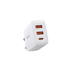 INCARCATOR retea Baseus Compact, Quick Charge 30W, 2 x USB 5V/3A, 1 x USB Type-C 5V/3A, alb "CCXJ-E02" (timbru verde 0.18 lei) -