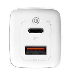 INCARCATOR retea Baseus GaN2 Lite, Quick Charge 65W, 1 x USB 5V/3A, 1 x USB Type-C 5V/3A, alb "CCGAN2L-B02" (timbru verde 0.18 l