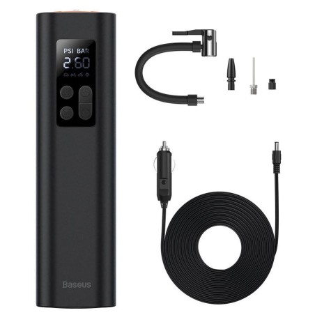 COMPRESOR AUTO Baseus Super Mini, alimentare 12 V bricheta auto, display LED, presiune maxima 3 bar, negru (timbru verde 0.80 le