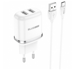 Incarcator Retea cu cablu USB Tip-C Blue Power BCBA25A Outstanding, 2 X USB, 2.4 A, Alb "303645" (timbru verde 0.18 lei)