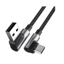 CABLU alimentare si date Ugreen, "US176", Fast Charging Data Cable pt. smartphone, USB la USB Type-C 3A Complete Angled 90°, bra