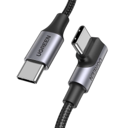 CABLU alimentare si date Ugreen, "US334", Fast Charging Data Cable pt. smartphone, USB Type-C la USB Type-C 100W/5A Angled 90°, 