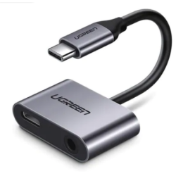 ADAPTOR Incarcare si audio Ugreen, "CM193", 1 x USB Type-C(T) la 1 x USB Type-C(M) si 1 x Jack 3.5mm(M), lungime cablu 10 cm, gr