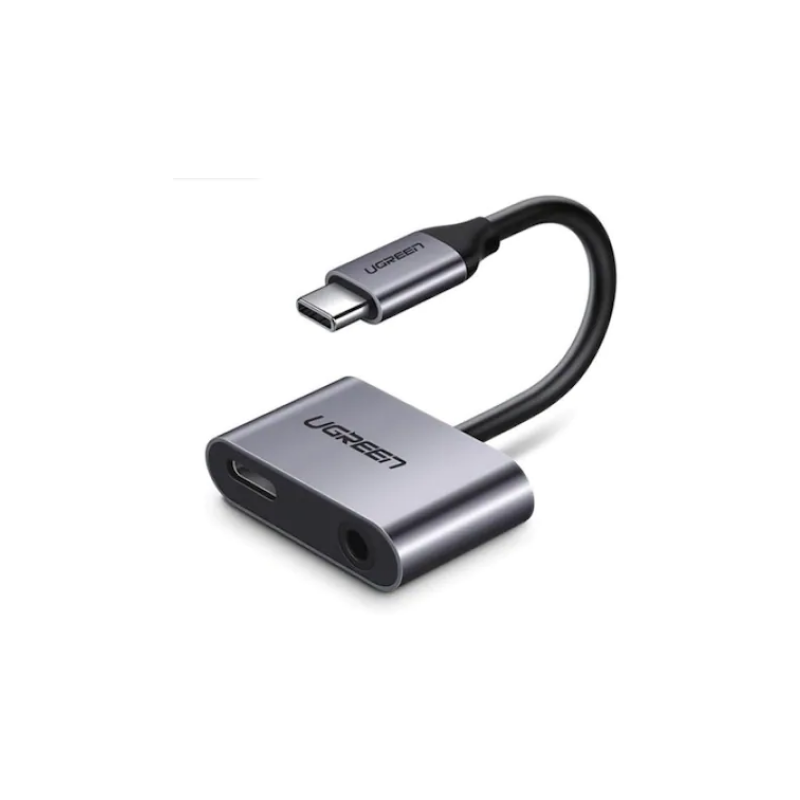 ADAPTOR Incarcare si audio Ugreen, "CM193", 1 x USB Type-C(T) la 1 x USB Type-C(M) si 1 x Jack 3.5mm(M), lungime cablu 10 cm, gr