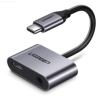 ADAPTOR Incarcare si audio Ugreen, "CM193", 1 x USB Type-C(T) la 1 x USB Type-C(M) si 1 x Jack 3.5mm(M), lungime cablu 10 cm, gr