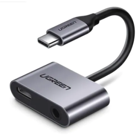 ADAPTOR Incarcare si audio Ugreen, "CM193", 1 x USB Type-C(T) la 1 x USB Type-C(M) si 1 x Jack 3.5mm(M), lungime cablu 10 cm, gr