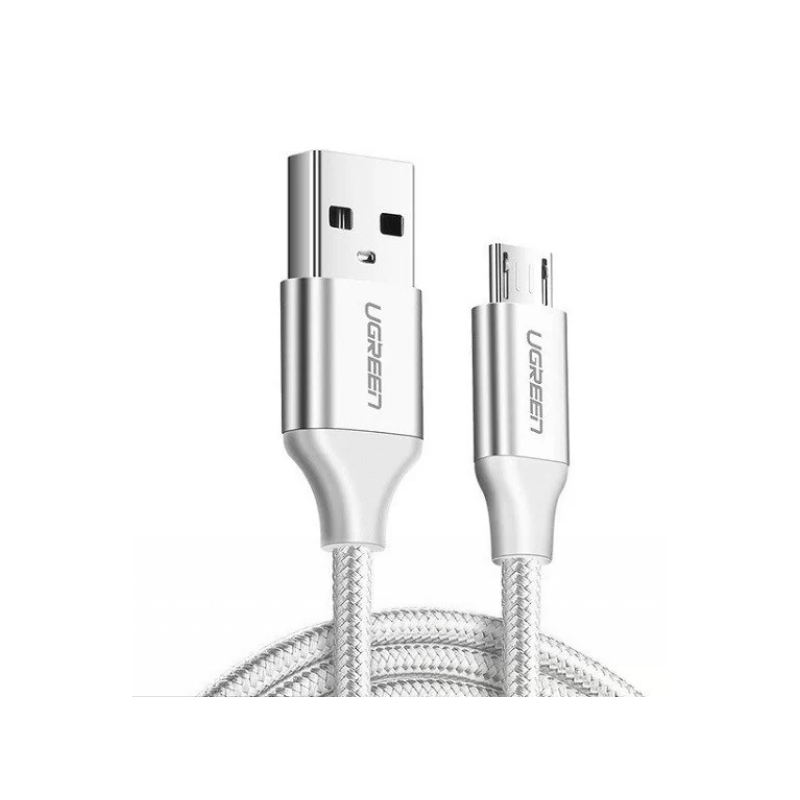 CABLU alimentare si date Ugreen, "US290", Fast Charging Data Cable pt. smartphone, USB la Micro-USB, braided, 2m, alb "60153" (t