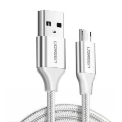 CABLU alimentare si date Ugreen, "US290", Fast Charging Data Cable pt. smartphone, USB la Micro-USB, braided, 2m, alb "60153" (t