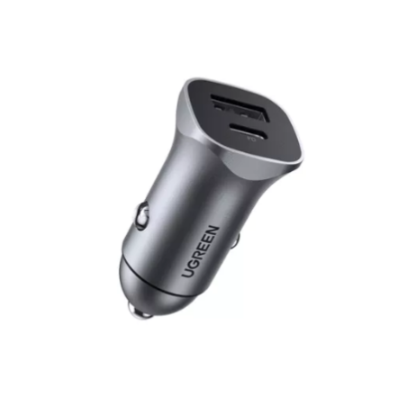 INCARCATOR auto Ugreen, "CD130" 1 x USB Output 5V/2.4A si 1 x USB Type-C Output 5V/3A, total output 18W, pt. bricheta auto, gri 