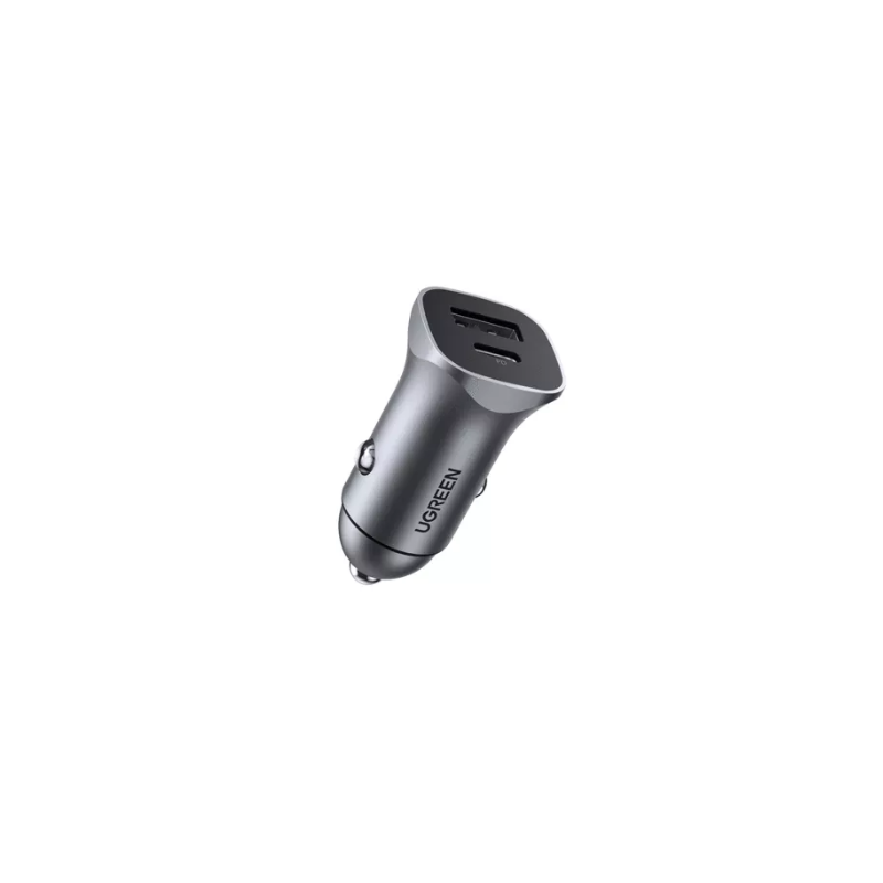 INCARCATOR auto Ugreen, "CD130" 1 x USB Output 5V/2.4A si 1 x USB Type-C Output 5V/3A, total output 18W, pt. bricheta auto, gri 