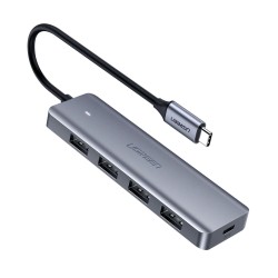 HUB extern Ugreen, "CM219" porturi USB: USB 3.0 x 4, conectare prin USB Type-C, aluminiu, lungime 15 cm, gri, "70336" (timbru ve