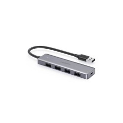 HUB extern Ugreen, "CM219" porturi USB: USB 3.0 x 4, conectare prin USB, material ABS, port micro USB 5V, lungime 15 cm, LED, gr