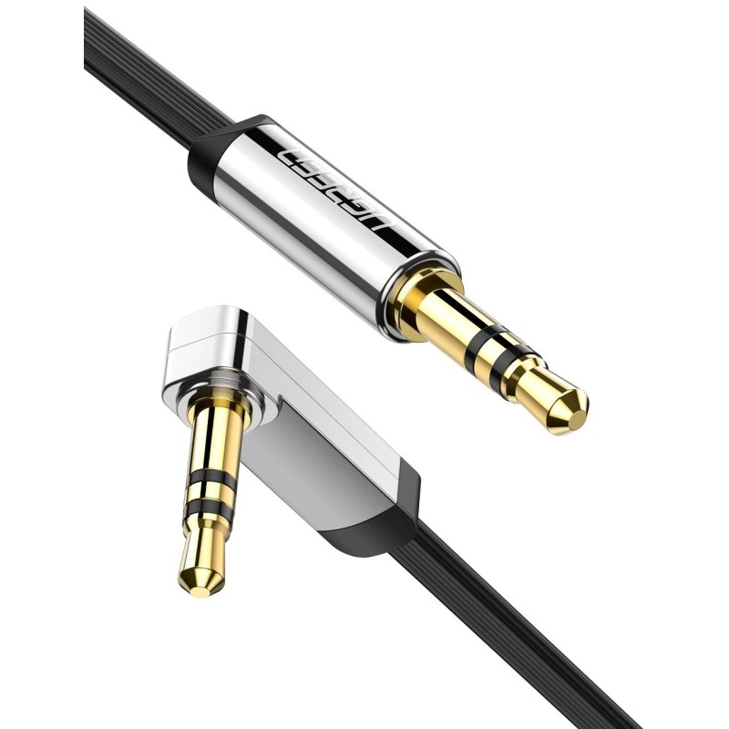 CABLU audio Ugreen, "AV119" stereo (3.5 mm jack T/T), conectori auriti, design slim, unghi 90 grade la un capat, 1m, negru "1059