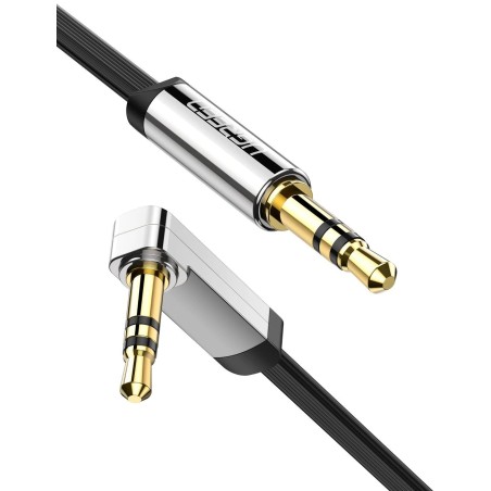 CABLU audio Ugreen, "AV119" stereo (3.5 mm jack T/T), conectori auriti, design slim, unghi 90 grade la un capat, 1m, negru "1059