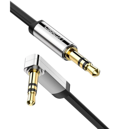 CABLU audio Ugreen, "AV119" stereo (3.5 mm jack T/T), conectori auriti, design slim, unghi 90 grade la un capat, 2m, negru "1059