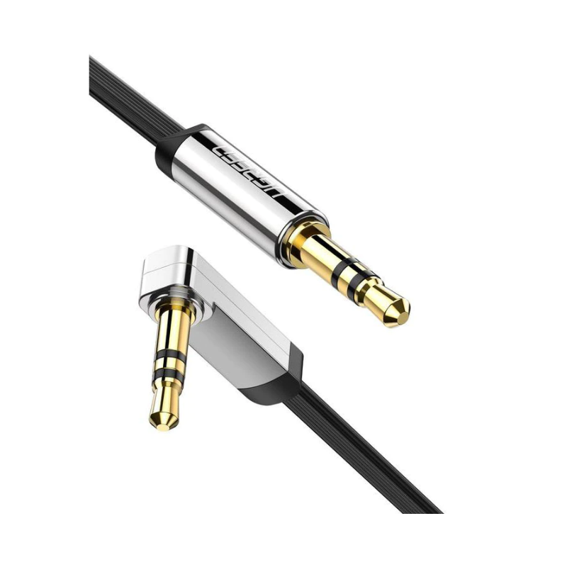 CABLU audio Ugreen, "AV119" stereo (3.5 mm jack T/T), conectori auriti, design slim, unghi 90 grade la un capat, 2m, negru "1059