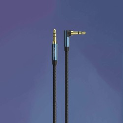 CABLU audio Ugreen, "AV112" stereo (3.5 mm jack T/T), conectori auriti, 1m, braided, unghi de 90 grade la un cap, albastru "6017