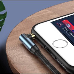 CABLU audio Ugreen, "AV112" stereo (3.5 mm jack T/T), conectori auriti, 1m, braided, unghi de 90 grade la un cap, albastru "6017