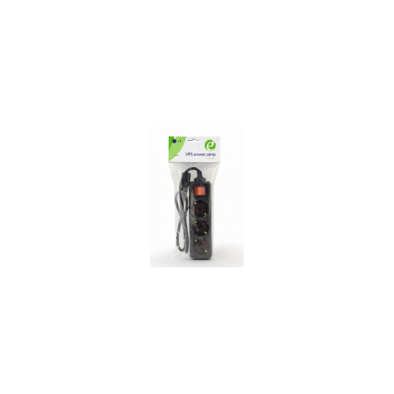 PRELUNGITOR GEMBIRD, Schuko x 3, conectare prin IEC C14 (T), cablu 0.6 m, 10 A, protectie copii, negru, "EG-PSU3-01" (timbru ver