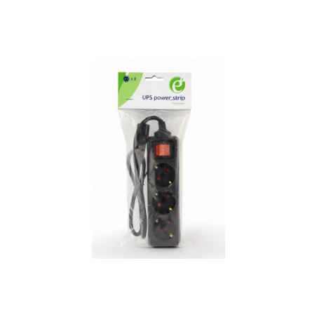 PRELUNGITOR GEMBIRD, Schuko x 3, conectare prin IEC C14 (T), cablu 0.6 m, 10 A, protectie copii, negru, "EG-PSU3-01" (timbru ver