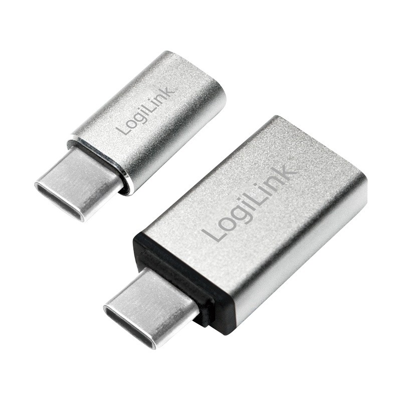 ADAPTOR LOGILINK, pt. smartphone, USB 3.1 Type-C (T) la Micro-USB 2.0 (M) sau USB 3.0 (M), argintiu, "AU0040" (timbru verde 0.08