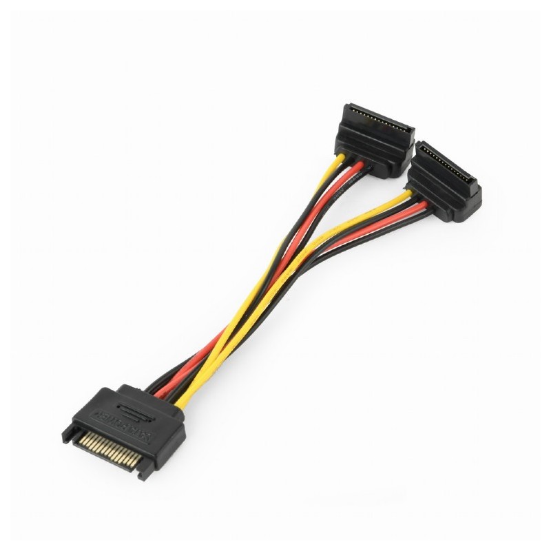 CABLU date GEMBIRD, adaptor S-ATA (T) la 2 x S-ATA (M) in unghi drept, 0.15 m, "CC-SATAM2F-02" (timbru verde 0.08 lei)