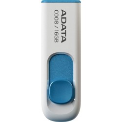 MEMORIE USB 2.0 ADATA 16 GB, retractabila, carcasa plastic, alb / albastru, "AC008-16G-RWE" (timbru verde 0.03 lei)