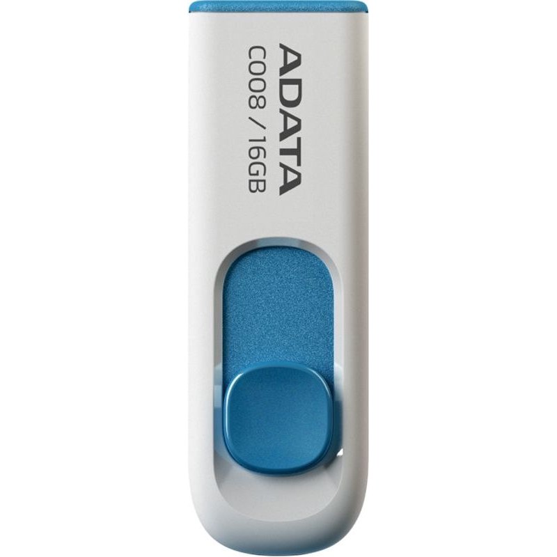 MEMORIE USB 2.0 ADATA 16 GB, retractabila, carcasa plastic, alb / albastru, "AC008-16G-RWE" (timbru verde 0.03 lei)